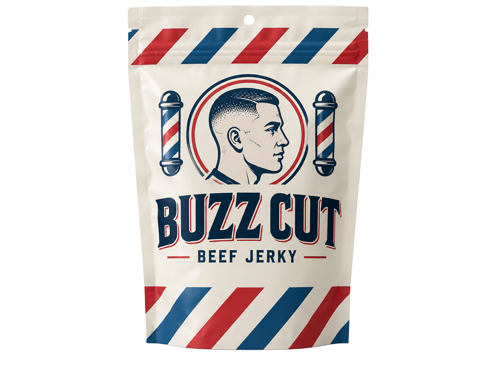 Buzz Cut Beef Jerky bag mockup